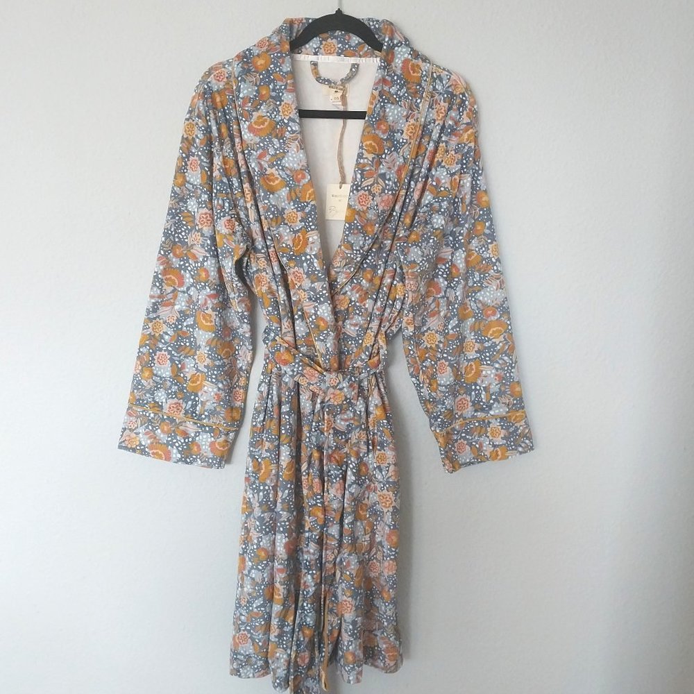 World Market Blue Floral Print Loungewear Robe NWT